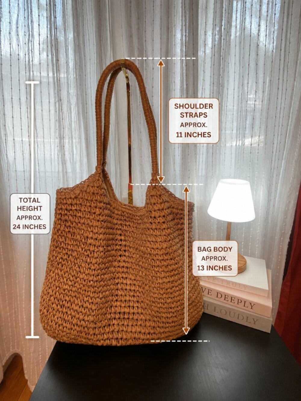 Large Woven Straw Tote Bag | Natural Crochet Shoulder Bag | Beach Vacation Purse - Picture 2 of 7